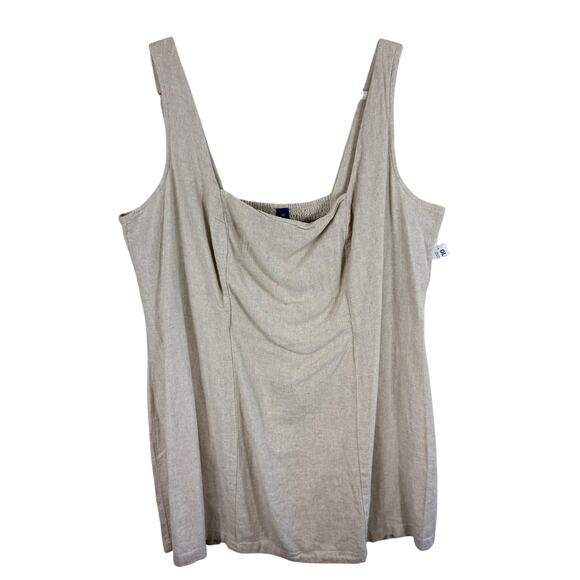 Old Navy NWT Tan Linen Rayon Square Neck Smocked Woven Tank Mini Dress Size 2X - Picture 1 of 7